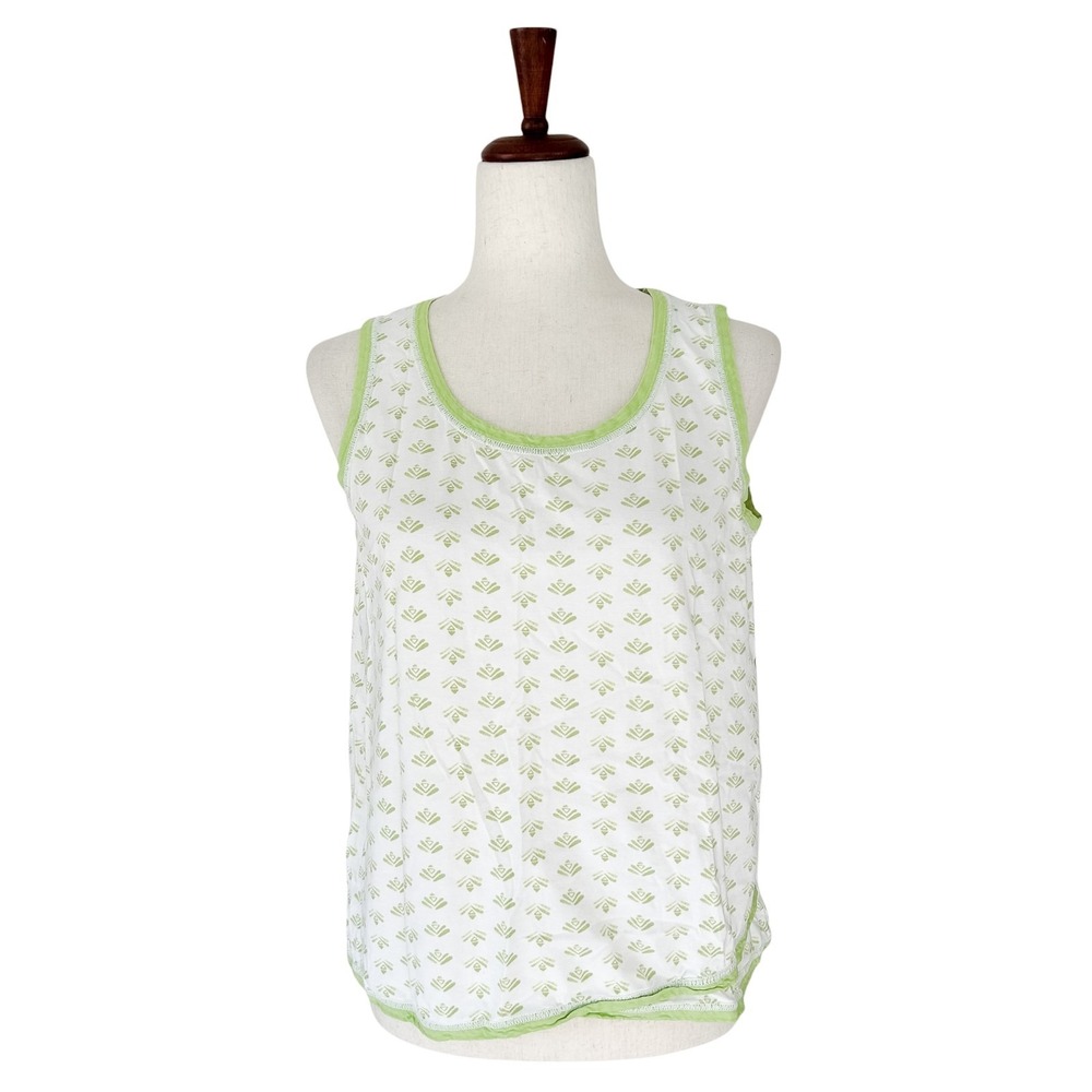 Garnet Hill Green Women's Pajama Top Small‎ 100% Cotton Green Print Sleeveless